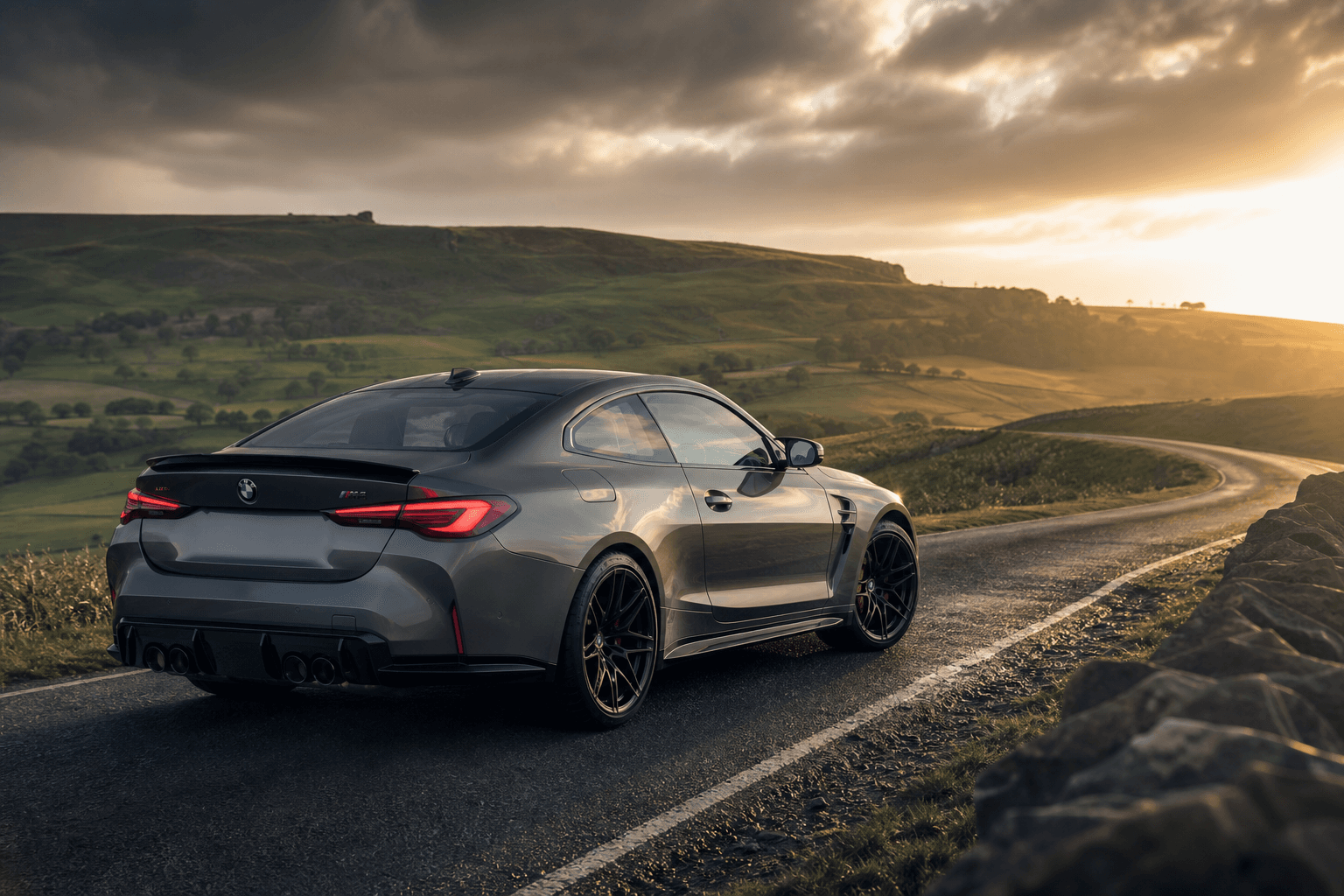 BMW M performance coupe on an English countryside road